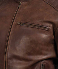 Casual Brown Mens Leather Jacket Biker Jacket men detail view 2 | Dash Racegear — Slimfit Leather Mens Brown Casual Jacket