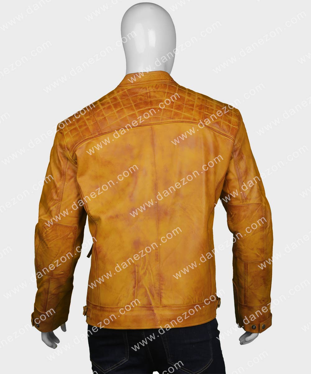 John Tan Brown Leather Jacket Leather Jacket unisex detail view 4 | Dash Racegear — John Zipper Tan Brown Leather Jacket