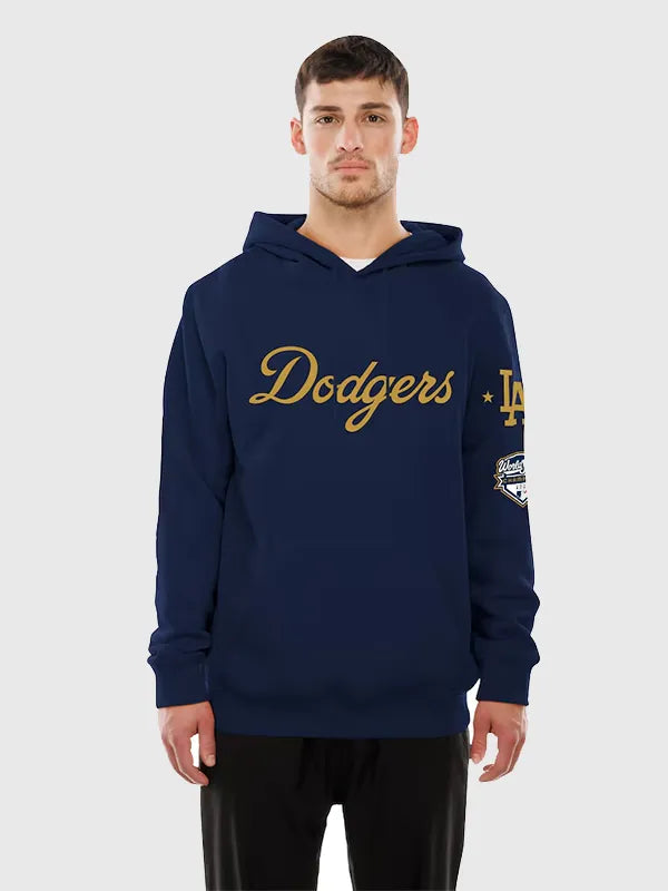 Dodgers New Era 2026 Gold Collection Logo Hoodie Hoodie unisex front product view | Dash Racegear — Men’s Los Angeles Dodgers New Era Navy 2026 Gold Collection Logo Hoodie, soft fleece and bold logo, perfect for game-day fans.
