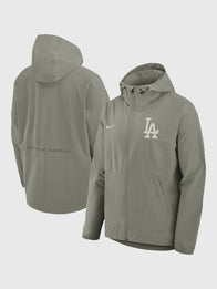 Los Angeles Dodgers Nike Hooded Jacket​ Jacket unisex front product view | Dash Racegear — Men’s Los Angeles Dodgers Nike gray Unlimited hooded jacket, soft and sporty for casual wear or fan outfits.