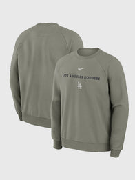Los Angeles Dodgers Nike Primary Raglan Sweatshirt Sweatshirt unisex front product view | Dash Racegear — Green Men’s Los Angeles Dodgers Nike raglan Dri-FIT sweatshirt, clean team look for fans on the move.