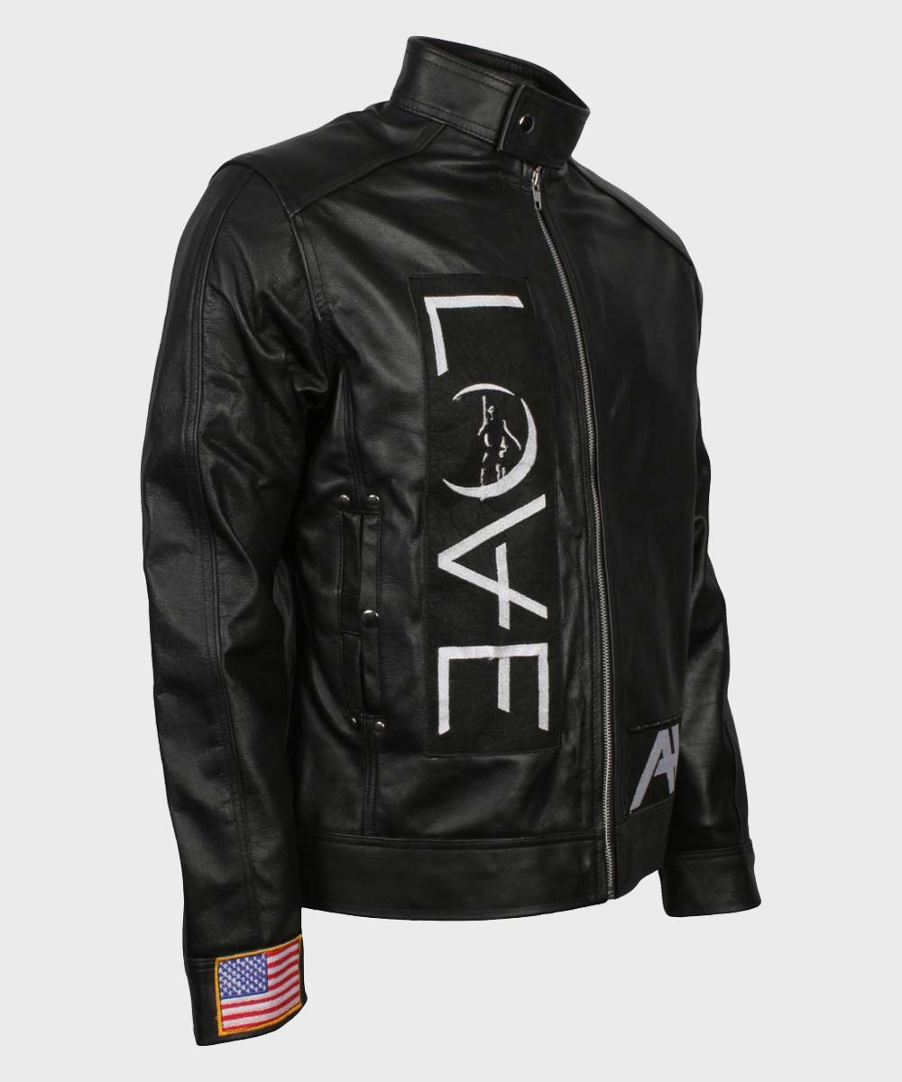 Mens Black Leather Love Jacket Jacket men detail view 2 | Dash Racegear — Black Cafe Racer Mens Love Leather Jacket