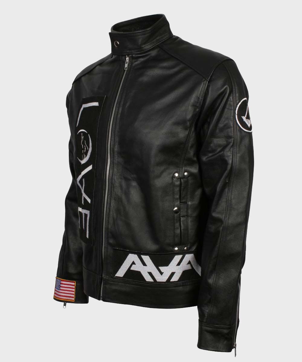 Mens Black Leather Love Jacket Jacket men detail view 3 | Dash Racegear — Mens Black Love Cafe Racer Jacket