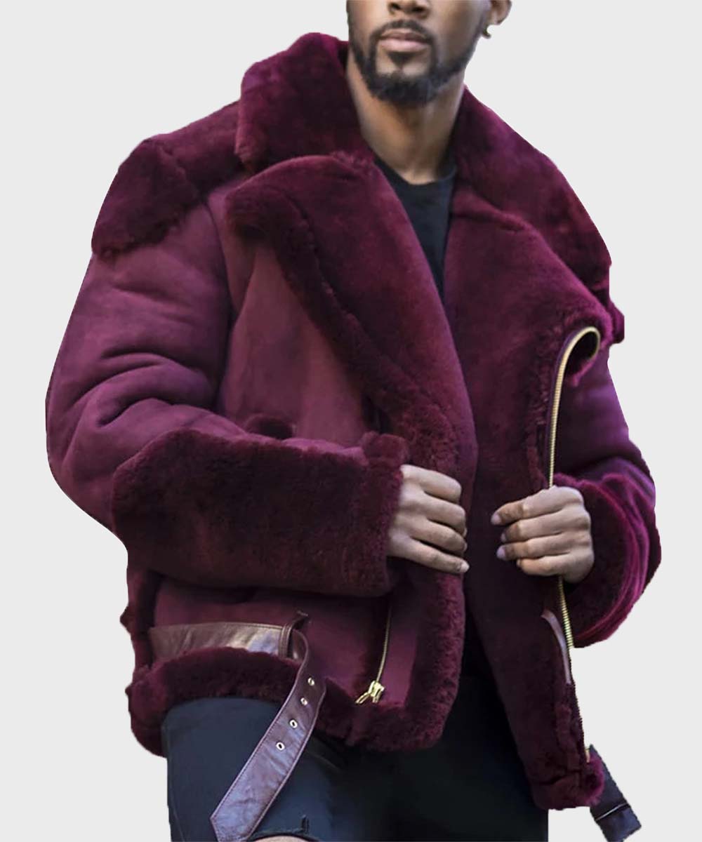 Mens Aviator Sheepskin Shearling Leather Jacket Leather Jacket men detail view 4 | Dash Racegear — Mens Shearling Leather Maroon Jacket