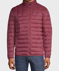 Mens Maroon Down Jacket Puffer Jacket men front product view | Dash Racegear — Mens Winter Down Maroon Jacket