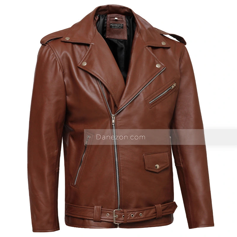 Mens Brown Motorcycle Leather Jacket Leather Jacket men front product view | Dash Racegear — Mens Motorcycle Brown Leather Jacket