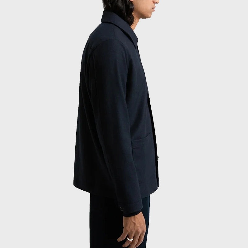 Mens Navy Blue Wool Overshirt Jacket men detail view 2 | Dash Racegear — Mens Navy Blue Wool Overshirt