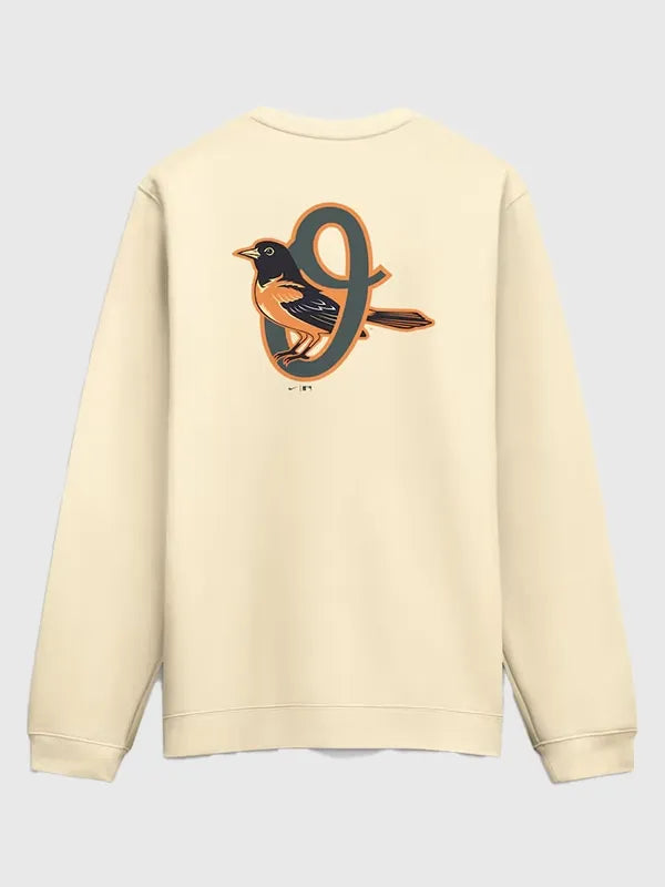 Baltimore Orioles 2026 City Connect Club 2-Hit Sweatshirt Sweatshirt unisex detail view 3 | Dash Racegear — Nike Orioles 2026 City Connect cream sweatshirt, Club 2-Hit design made for casual fan style and warmth.