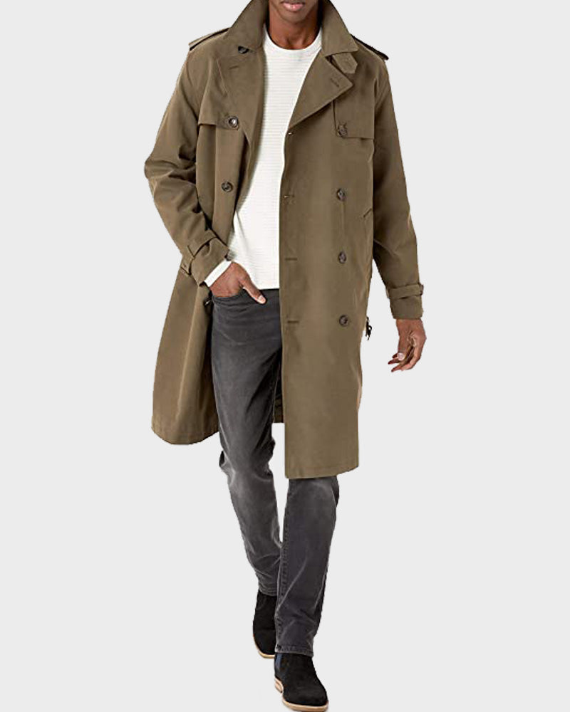 Mens Notch Lapel Khaki Coat Coat men front product view | Dash Racegear — Mens Notch Lapel Peacoat
