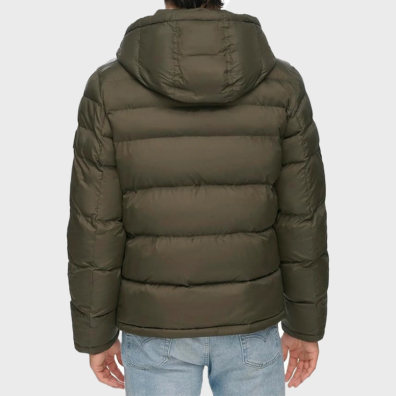 Men’s Olive Green Puffer Jacket Puffer Jacket unisex detail view 3 | Dash Racegear — Men's Padded Olive Green Puffer Jacket