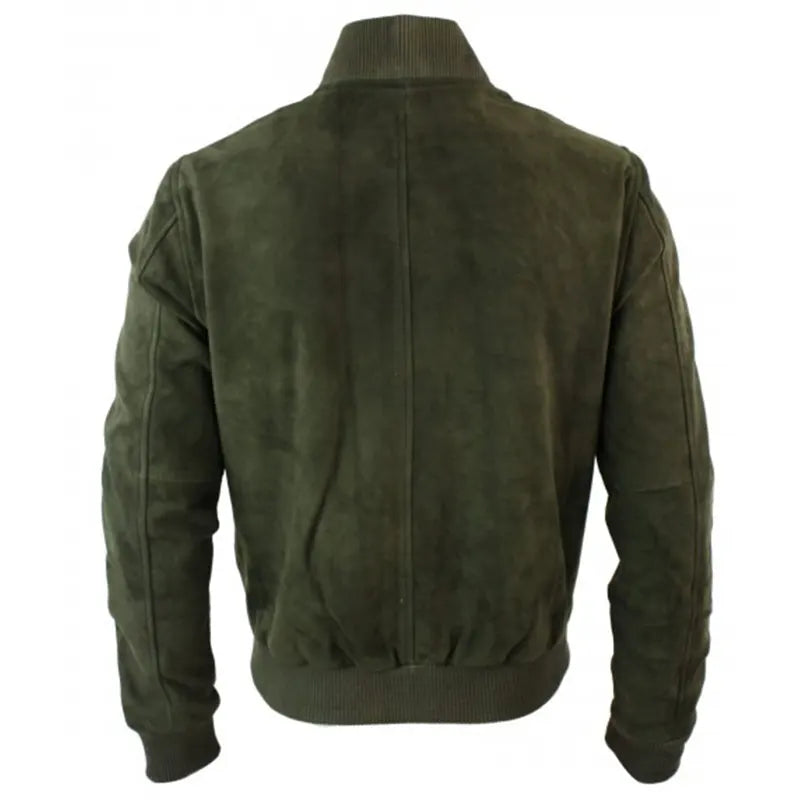 Mens Olive Green Suede Bomber Jacket Bomber Jacket men detail view 2 | Dash Racegear — Olive Green Bomber Suede Jacket
