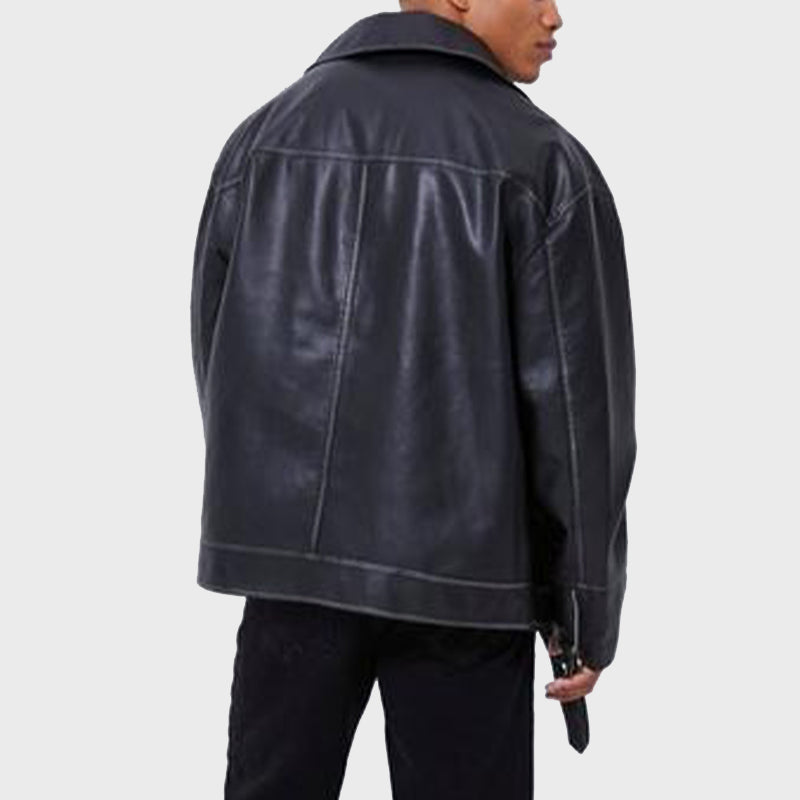 Mens Oversized Black Leather Jacket Leather Jacket men detail view 2 | Dash Racegear — Mens Oversized Black Leather Jacket