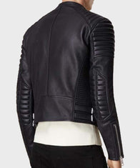 Mens Asymmetrical Black Bikers Padded Jacket Biker Jacket men detail view 2 | Dash Racegear — Mens Black Bikers Leather Jacket with Padded Shoulders