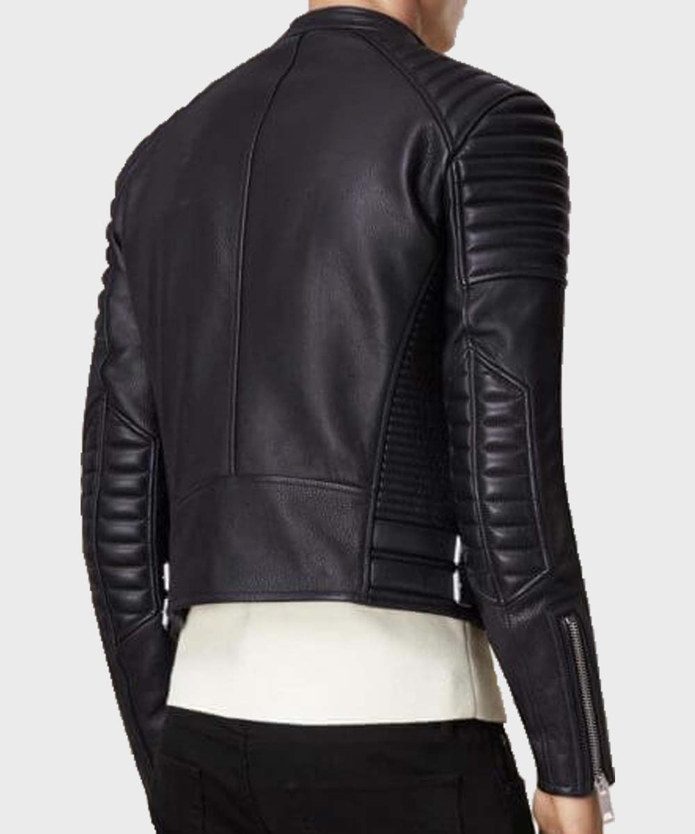 Mens Asymmetrical Black Bikers Padded Jacket Biker Jacket men detail view 2 | Dash Racegear — Mens Black Bikers Leather Jacket with Padded Shoulders