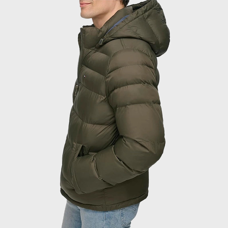 Men’s Olive Green Puffer Jacket Puffer Jacket unisex detail view 2 | Dash Racegear — Men's Olive Green Puffer Jacket
