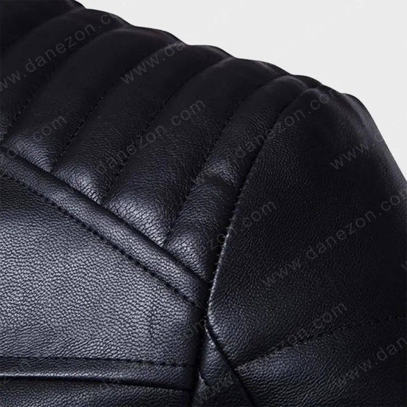 Mens Padded Slim Fit Biker Leather Jacket Leather Jacket men detail view 3 | Dash Racegear — Men's Biker Slim-Fit Padded Black Leather Jacket
