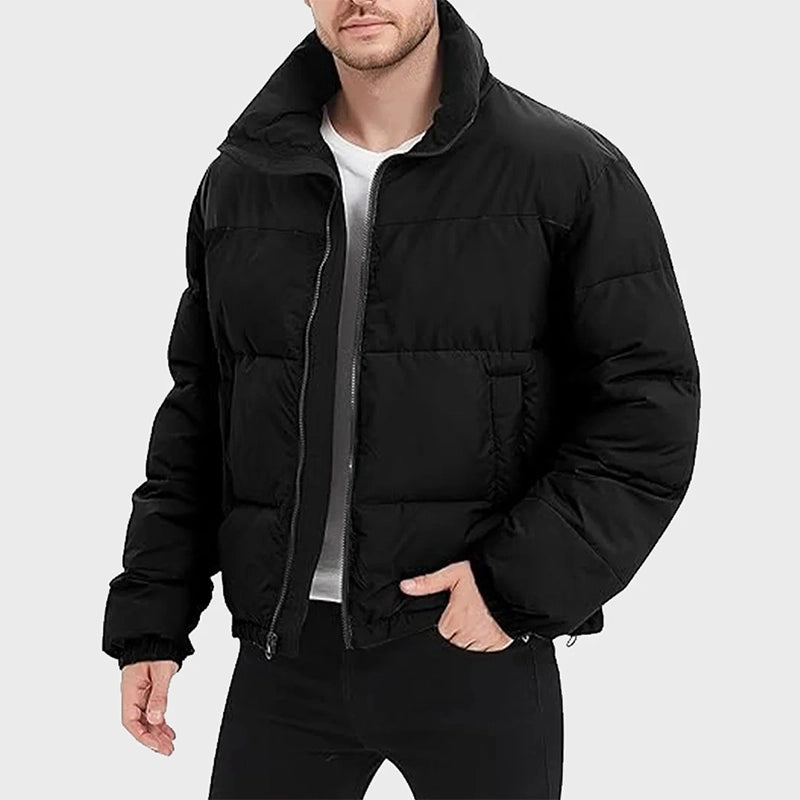 Mens Black Parachute Puffer Jacket Puffer Jacket men front product view | Dash Racegear — Mens Black Parachute Puffer Jacket