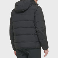 Mens Puffer Black Jacket Puffer Jacket unisex detail view 4 | Dash Racegear — Mens Puffer Black Stretch Jacket With Sherpa Hood