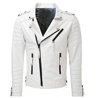 Mens Quilted White Leather Jacket Leather Jacket men front product view | Dash Racegear — Mens Quilted White Leather Jacket