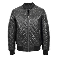 Gregory Black Quilted Bomber Leather Jacket Leather Jacket unisex front product view | Dash Racegear — Mens Black Quilted Bomber Leather Jacket