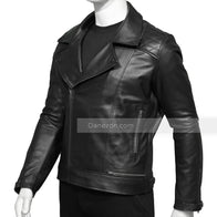 Mens Quilted Black Motorcycle Jacket Biker Jacket men detail view 2 | Dash Racegear — Quilted Leather Motorcycle Jacket Mens