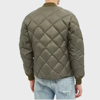 Mens Green Quilted Bomber Puffer Jacket Puffer Jacket men detail view 2 | Dash Racegear — Mens Green Quilted Bomber Puffer Jacket
