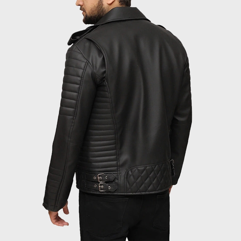 Eric Quilted Motorcycle Black Leather Jacket Leather Jacket unisex detail view 4 | Dash Racegear — Mens Motorcycle Black Padded Leather Jacket