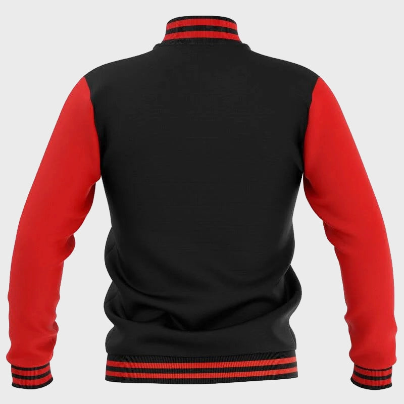 Mens Red And Black Varsity Jacket Varsity Jacket unisex detail view 2 | Dash Racegear — Mens Red And Black Varsity Jacket
