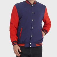 Mens Red And Navy Blue Varsity Jacket Varsity Jacket unisex detail view 2 | Dash Racegear — Mens Red And Navy Blue Varsity Jacket