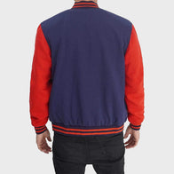 Mens Red And Navy Blue Varsity Jacket Varsity Jacket unisex detail view 3 | Dash Racegear — Mens Red And Navy Blue Baseball Varsity Jacket