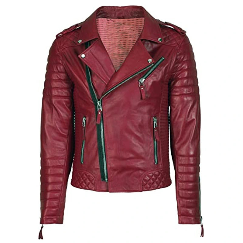 Mens Red Quilted Leather Jacket Leather Jacket men front product view | Dash Racegear — Mens Red Quilted Leather Jacket
