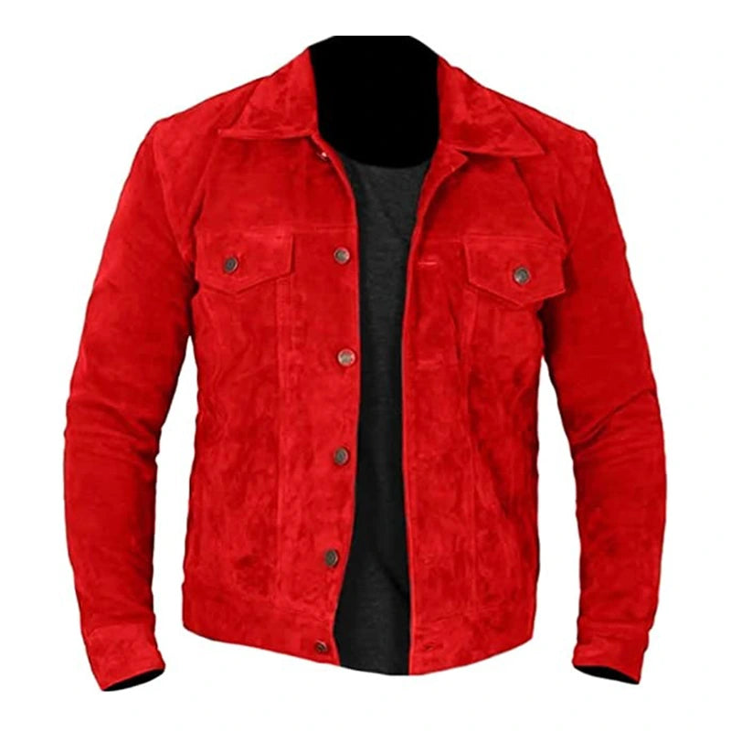 Mens Suede Red Leather Jacket Leather Jacket men front product view | Dash Racegear — Mens Suede Red Leather Jacket