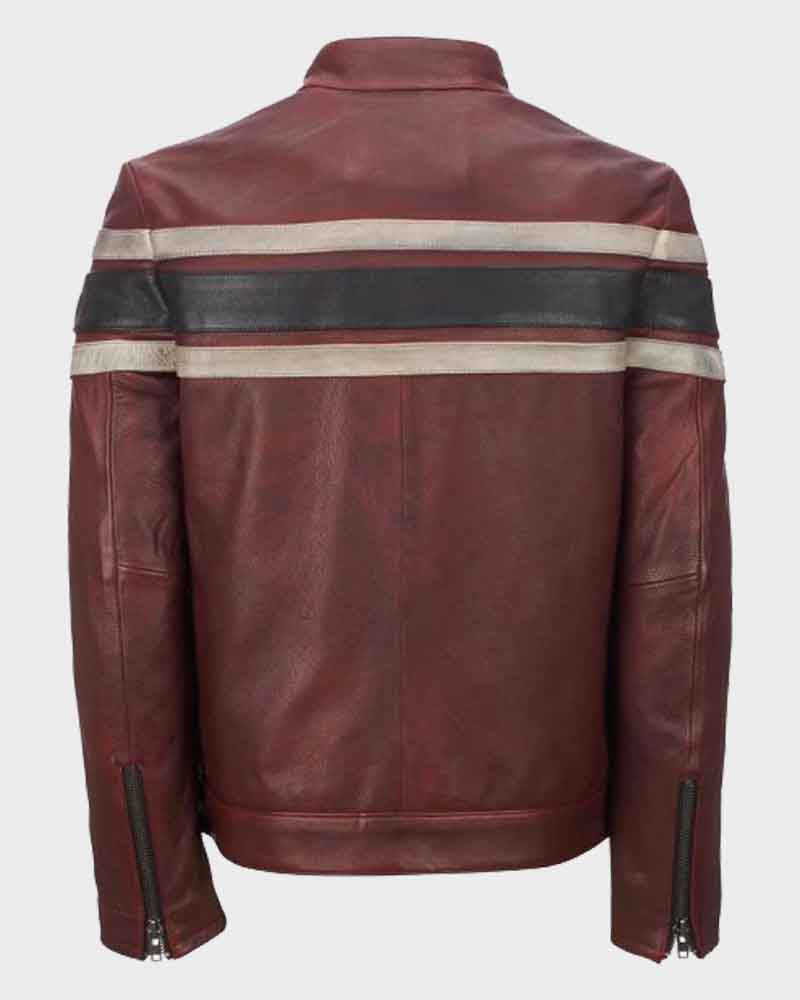 Mens Retro Red Waxed Vintage Leather Jacket Leather Jacket men detail view 2 | Dash Racegear — Mens Retro Red Waxed Vintage Leather Jacket