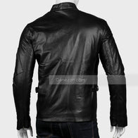 Mens Red & White Striped Black Leather Jacket Leather Jacket men detail view 4 | Dash Racegear — Red and White Striped Cafe Racer Jacket for Mens Outfits