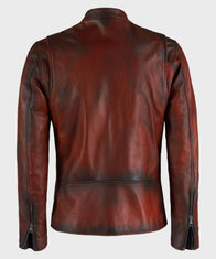 Mens Vintage Brown Distressed Retro Jacket Leather Jacket men detail view 3 | Dash Racegear — Mens Distressed Retro Biker Jacket