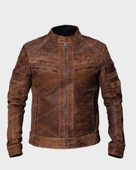 Mens Retro Café Racer Distressed Brown Jacket Biker Jacket men front product view | Dash Racegear — Café Racer Mens Brown Distressed Biker Leather Jacket