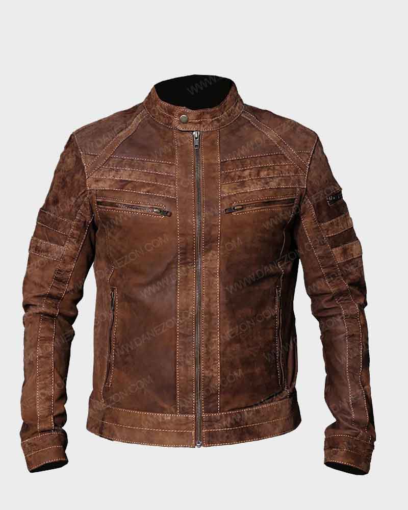 Mens Retro Café Racer Distressed Brown Jacket Biker Jacket men front product view | Dash Racegear — Café Racer Mens Brown Distressed Biker Leather Jacket
