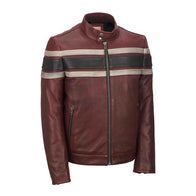 Mens Retro Red Waxed Vintage Leather Jacket Leather Jacket men detail view 3 | Dash Racegear — Mens Retro Red Waxed Leather Jacket