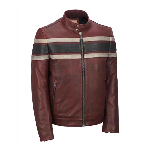 Mens Retro Red Waxed Vintage Leather Jacket Leather Jacket men detail view 3 | Dash Racegear — Mens Retro Red Waxed Leather Jacket