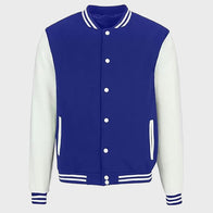 Mens Royal Blue & White Varsity Jacket Varsity Jacket unisex front product view | Dash Racegear — Mens Royal Blue & White Varsity Jacket For Sale