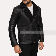 Mens Black Shearling Winter Leather Jacket Leather Jacket men detail view 3 | Dash Racegear — Black Leather Shearling Mens Jacket