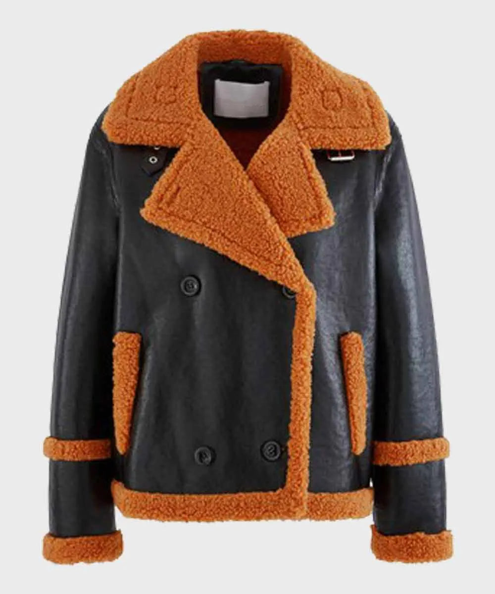 Mens Brown Shearling Black Sheepskin Leather Jacket Leather Jacket men front product view | Dash Racegear — Mens-Shearling-Black-Sheepskin-Leather-Jacket