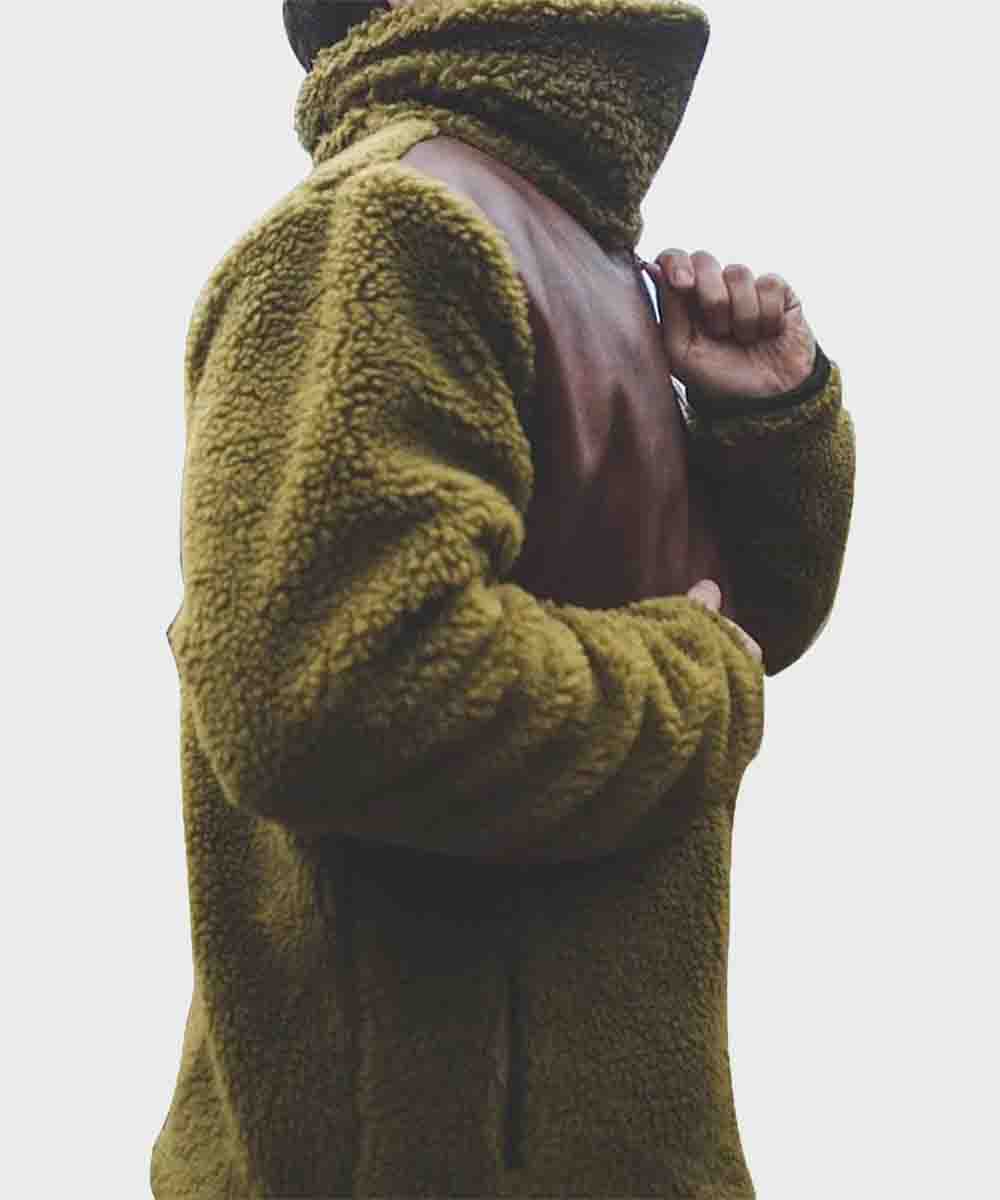 Mens Leather Shearling Green Winter Jacket Jacket men detail view 3 | Dash Racegear — Mens Leather Shearling Green Winter Jacket