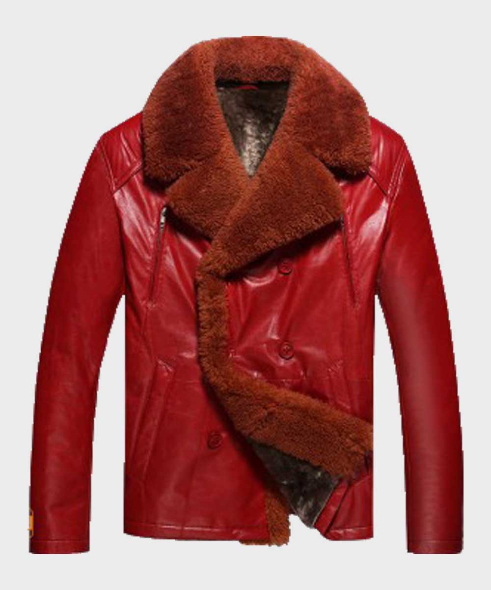 Mens Shearling Red Leather Jacket Leather Jacket men front product view | Dash Racegear — Mens Winter Red Shearling Jacket