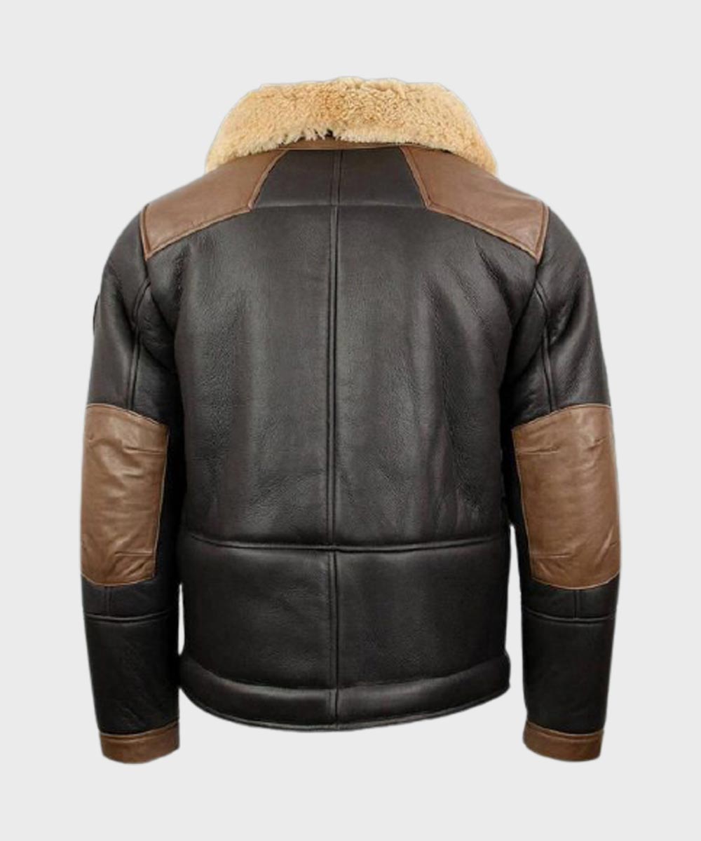 Mens Shearling Brown B3 Bomber Jacket Bomber Jacket men detail view 2 | Dash Racegear — Mens Chocolate Black B3 Shearling Leather Jacket