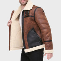 Mens Shearling Tan Brown Sheepskin B3 Leather Jacket Leather Jacket men detail view 3 | Dash Racegear — Sheepskin B3 Shearling Tan Brown Leather Jacket