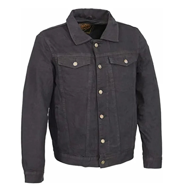 Mens Shirt Style Collar Grey Denim Jacket Denim Jacket men front product view | Dash Racegear — Grey Denim Jacket Shirt Style Collar