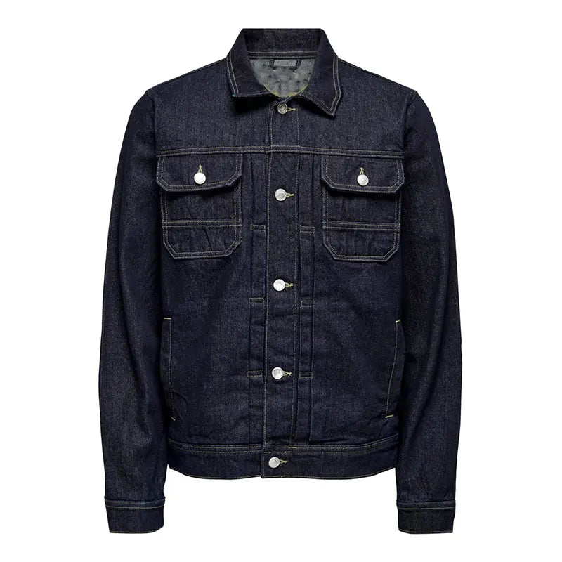 Mens Blue Jeans Denim Jacket Denim Jacket men front product view | Dash Racegear — Blue Jeans Denim Jacket Mens Outfits