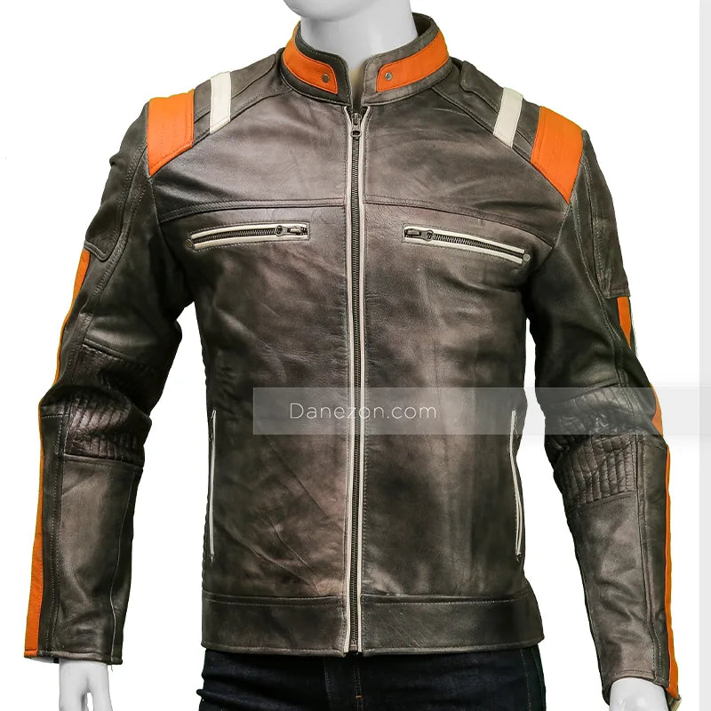 Cafe Racer Skull Jacket Jacket unisex front product view | Dash Racegear — harley davidson skull cafe racer leather jacket