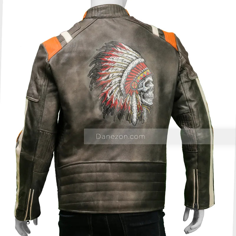 Cafe Racer Skull Jacket Jacket unisex detail view 4 | Dash Racegear — harley davidson skull leather jacket